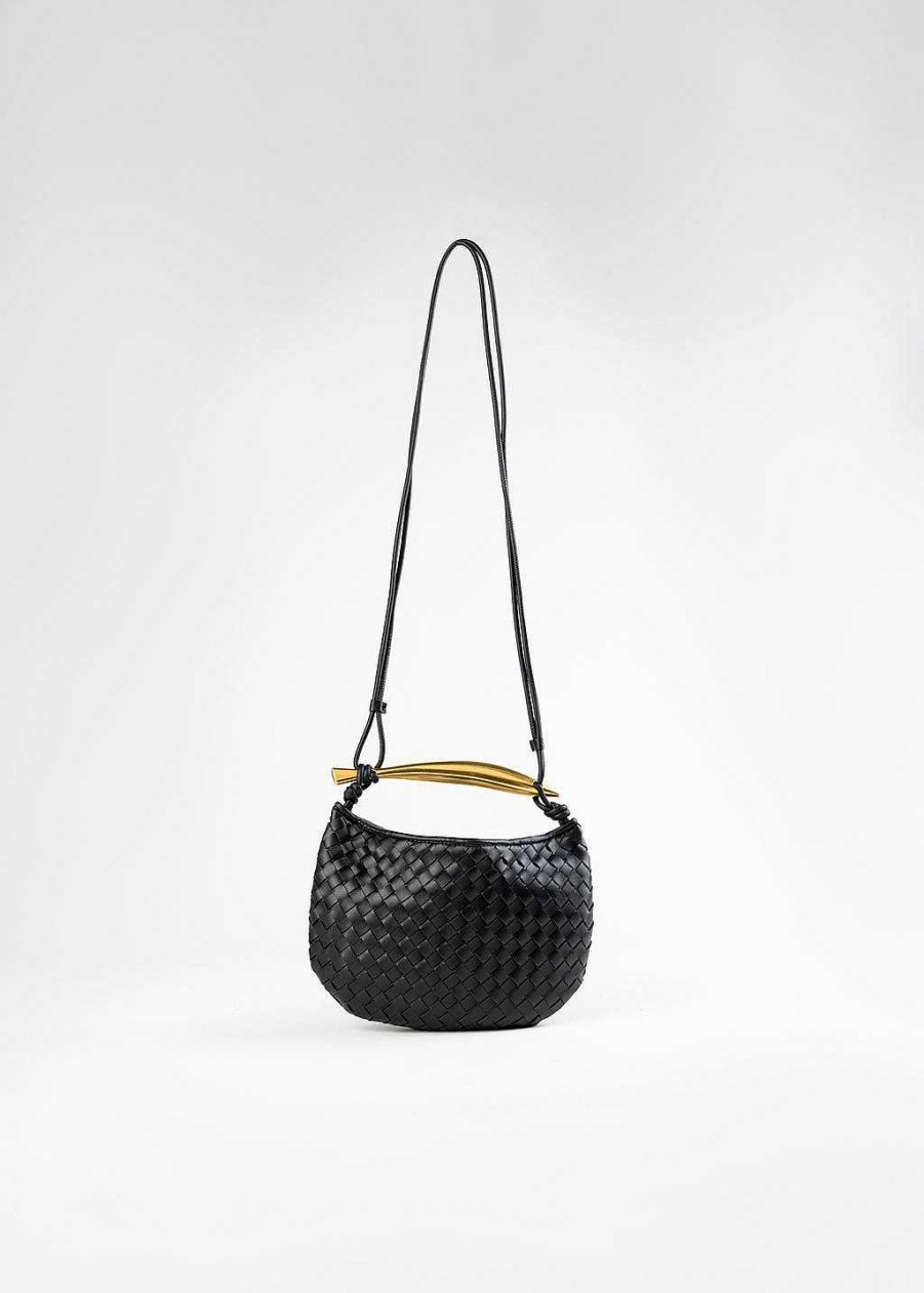 Handbags Inzi | Woven Bag With Brass Handle Black