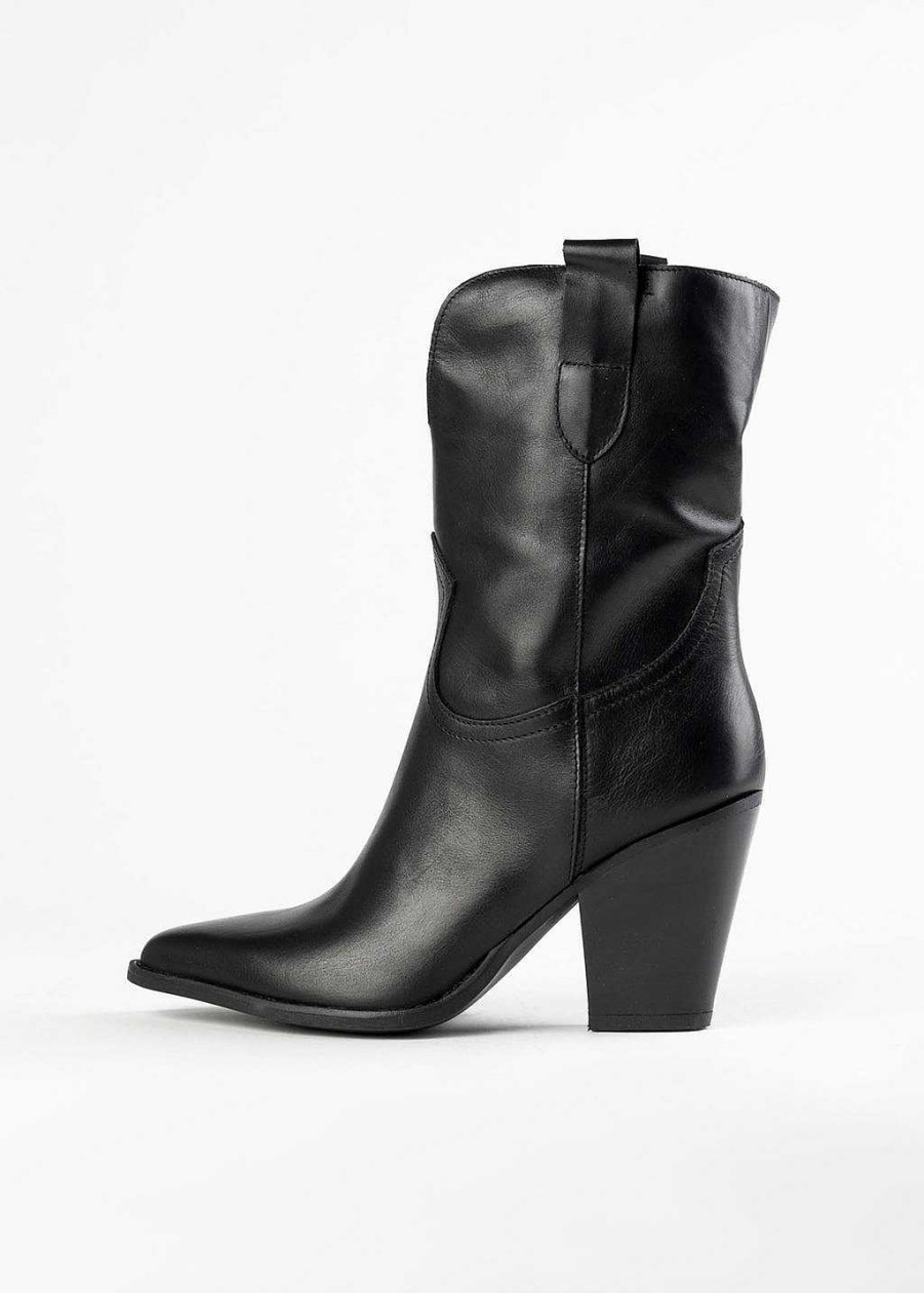 Shoes L'idea by Lori | Mid Calf Western Boot Black Leather