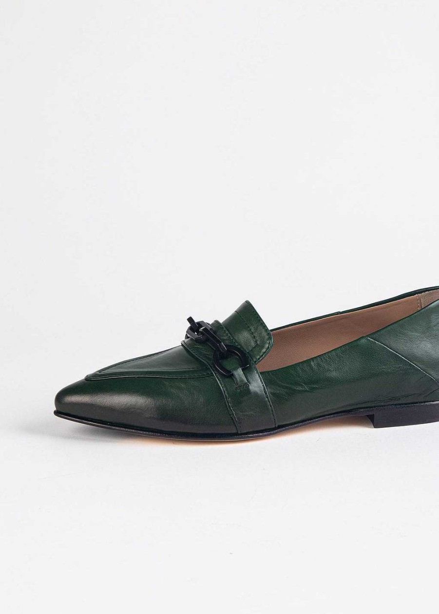 Shoes L'idea by Lori | Pointed Toe Loafer With Chain Forest Leather