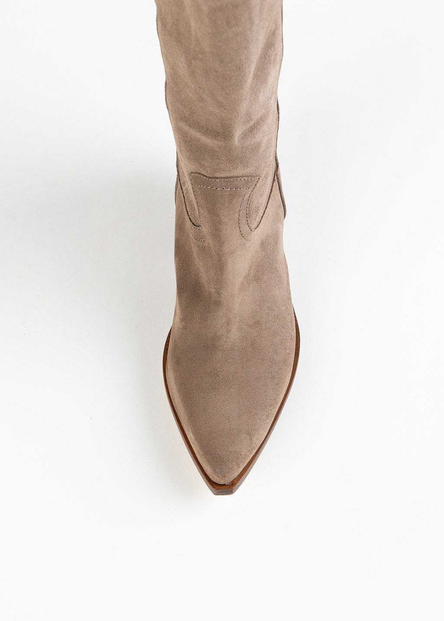 Shoes L'idea by Lori | Mid Calf Western Boot Taupe Suede