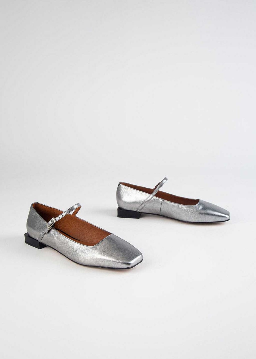 Shoes Ángel Alarcón | Square Toe Mary Jane Pewter Leather