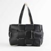 Handbags 42 Gold | Vegan Sherpa Woven Tote Black