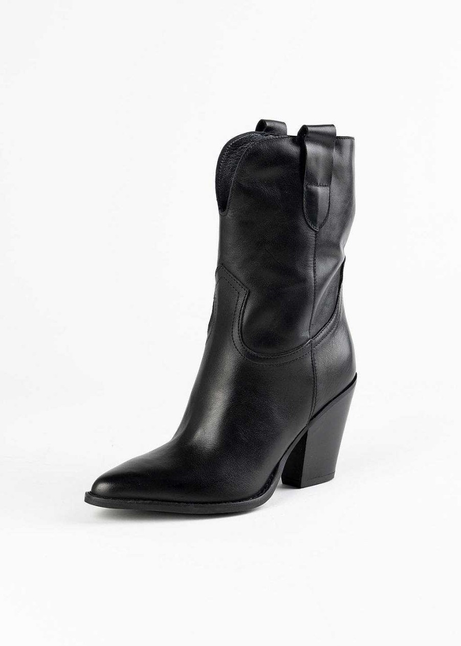 Shoes L'idea by Lori | Mid Calf Western Boot Black Leather