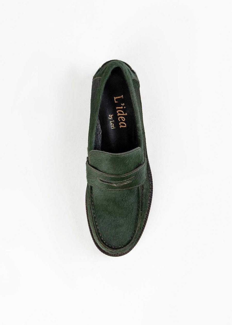 Shoes L'idea by Lori | Haircalf Penny Loafer Forest Haircalf