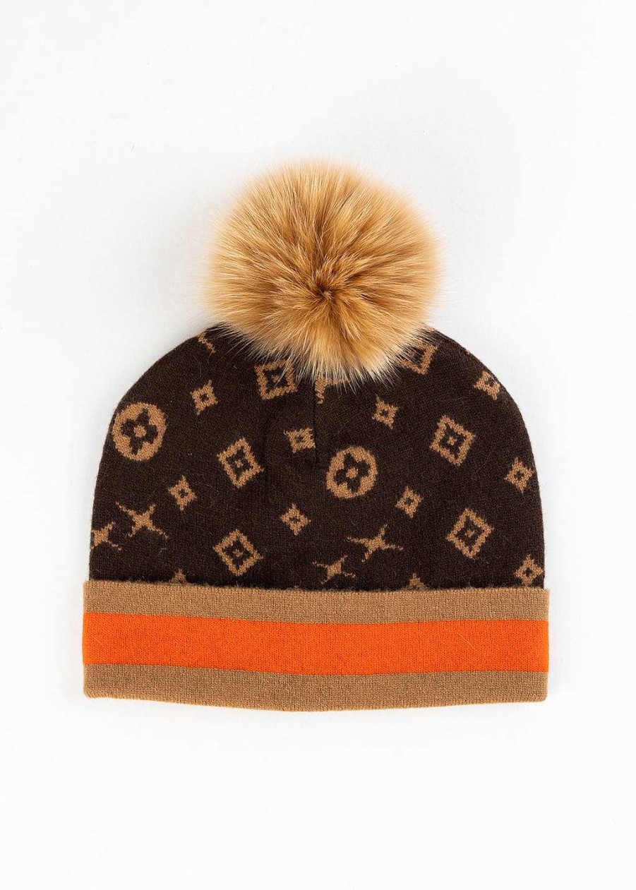 Accessories Mitchies | Monogram Pattern Beanie Brown Multi