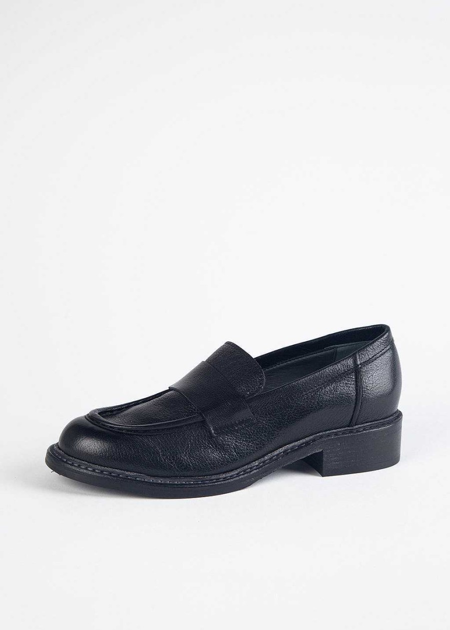 Shoes L'idea by Lori | Distressed Penny Loafer Black Leather