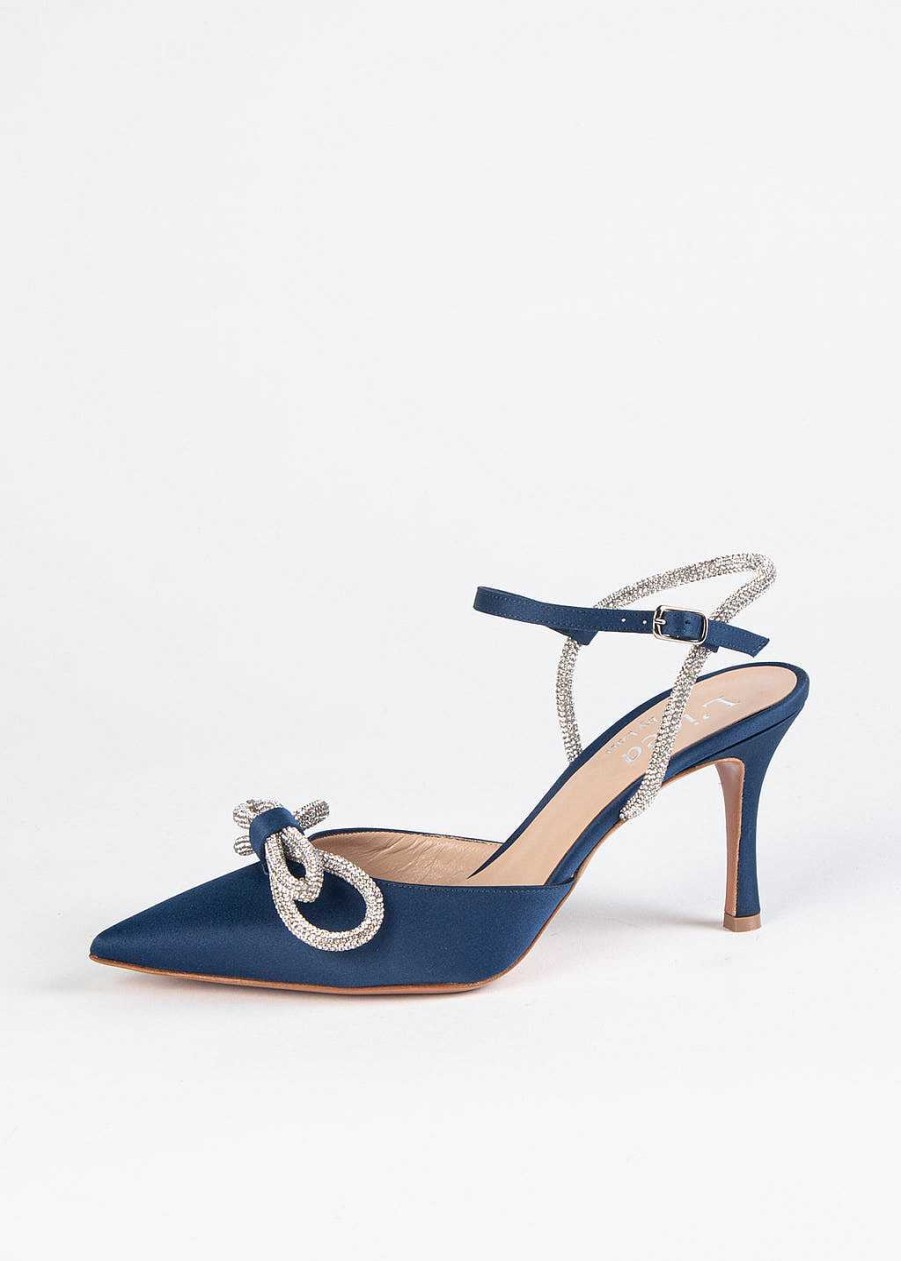 Shoes L'idea by Lori | Jeweled Slingback Pump Midnight Satin